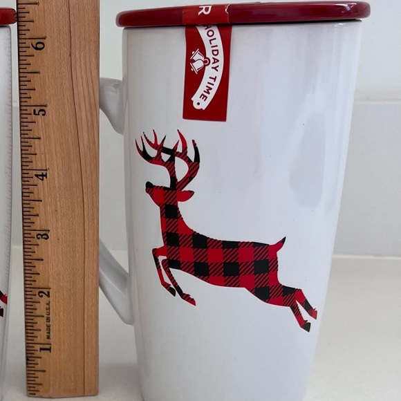 HOLIDAY TIME Buffalo Plaid Reindeer 18 oz Mug with Snowflake Coaster - Picture 5 of 7